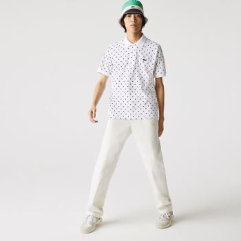 Lacoste Classic Fit Polka Dot Cotton Piqué Polo - Polo Pánské Bílé / Tmavě Blankyt Blankyt | CZ-phtE